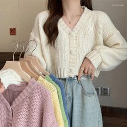 Women's Knits Women Sweater Cardigan V-Neck Button Up Casual Knit Coat Sweet For 2024 Autumn Winter Solid