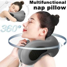 Electric massagers Memory foam core napping pillow Childrens napping pillow Multi functional travel U-shaped neck pillow massage sleep pillow Y240422