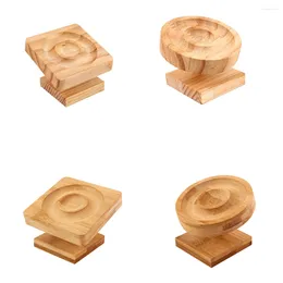 Jewelry Pouches 2 Pieces Decorative Wood Bracelet Tray Stand Bamboo/Round