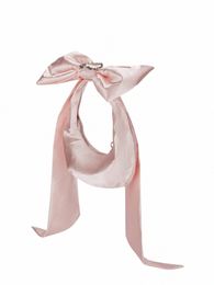 sweet Cute Silk Shoulder Bag for Women 2024 Spring New Trend Soft Underarm Bag Lady Hobo Bags Solid Colour Fi Handbags H3EL#
