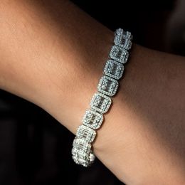 Ice Out Baguette Cut Hip Hop Tennis Bracelet 9mm Wide Vvs Baguette Moissanite Cuban Link Chain Bracelet