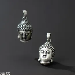 Pendants S999 Real Silver 3D Hard Silver ThreeDimensional Sakyamuni Pendant Buddha Tathagata Thai Silver Small Buddha Head Lucky Pendant