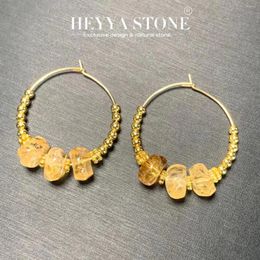 Hoop Earrings HEYYA STONE Natural Azeztulite Citrine Simple Classic Round Circle Gemstone Jewelry Handmade Stainless Steel