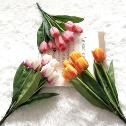 Decorative Flowers Tulip Artificial Real Touch Fake Bouquet Decoration For Wedding Supplies Home Decor Valentines 2024