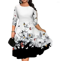 Casual Dresses Floral Print Dress Midi For Women Elegant With 3/4 Sleeves A-line Silhouette Summer Streetwear Wear