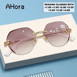 Sunglasses 2024 Reading Glasses Women Rimless Blue Light Blocking Presbyopia Eyeglasses Gradient Grey Eyewear 1.0 1.5 2.0 2.5 3.0 3.5