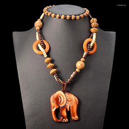 Pendant Necklaces Bohemian Ethnic Style Necklace Baby Elephant Handmade Wood Beads Long Accessories For Women's Wedding Rallies