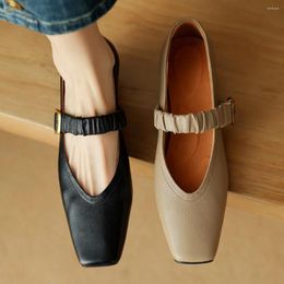 Casual Shoes Big Size 34-42 Women's Sheepskin Elastic Band Square Toe Slip-on Ballet Flats Daily Soft Comfortable Elegant Ladies