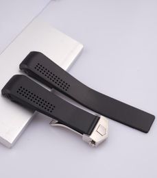 20 22mm New strap black silicone rubber watchbands strap silver deployment clasp for watch Bundled installation tools7221285