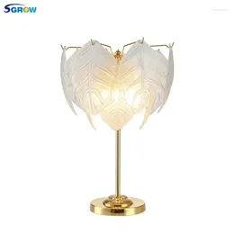 Floor Lamps SGROW Iron Glass Leaves Table Lamp Nordic Modern Warm Romantic Desk Light For Living Room Bedroom Study Creative Lights