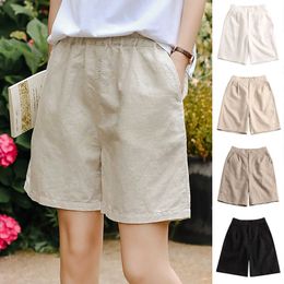 Women's Pants Capris Elastic Shorts For Women Breathable Loose Cotton And Linen Half Length Pants Retro Basic Cozy Pant Womens Shorts With Pocket Y240422