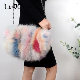 Shoulder Bags Band Luxury Winter Real Fur Women Messenger Designer Fashion Lady Chain Crossbody Handbag Messager Clutch Bag
