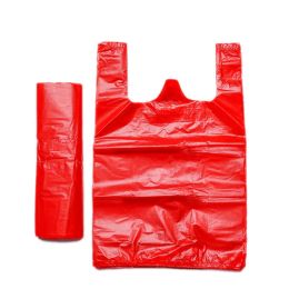 Bags 50Pcs Red Plastic Bag Supermarket Grocery Gift Shopping Bag Thicken with Handle Vest Bag Kitchen Storage Baskets