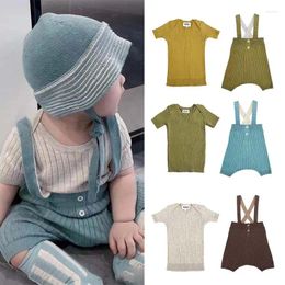 Clothing Sets Summer Knitted Suit For Children 2024 Mabli Series Boys And Girls Thin Sweater Top Baby Overalls