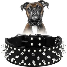 2inch Wide large dog Spiked Studded Leather Dog Collars 55166cm For Medium Large Breeds Pitbull Mastiff Boxer Bully 3 colors 240418