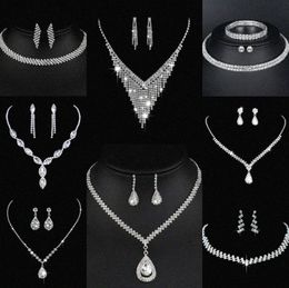 Valuable Lab Diamond Jewellery set Sterling Silver Wedding Necklace Earrings For Women Bridal Engagement Jewellery Gift f61B#
