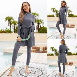 Clothing 2023 New 3Pcs Modest Swimsuit Hijab Burkini For Women Burkini Muslim Cover Ups Swimwear Borkini Islami Bathing Beach Pool Suit