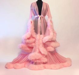 Bridal cape purple feather bride sheer robe tulle illusion long wedding banquet feather robe costume cloak1740855