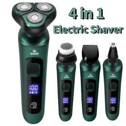 Shavers 4 in 1 Electric Shaver for Men Smart LED Digital Display Triple Blade Floating Razor USB Rechargeable Washing Beard Remover