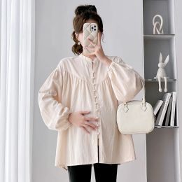 Shirts 2024 Spring Fashion Maternity Tees Shirts Plus Size Long Sleeve Button Fly Pregnant Woman Blouses Loose Pregnancy Clothes Tops