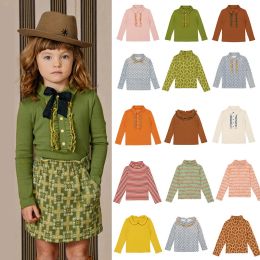 T-shirts 2022 Autumn New Kids Girls Tshirts and Boys Designer Cotton Sweet Vintage Long Sleeve Tops Multi Colour Toddler Clothes Tees