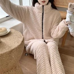 Women's Sleepwear Women Winter Warm Pajamas Set Nightwear Flannel Pajama Sets Cardigan Night Wear Home Clothes M-5XL Large Size