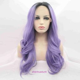 High quality fashion wig hairs online store Pre lace chemical fiber head cover with gradient dyeing medium length curling hair