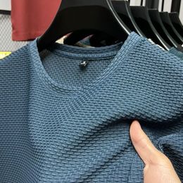 Breathable Short Sleeved T-shirts O Neck Summer Thin Mesh Ice Silk Loose Elasticity T Shirts Korean Mens Clothing 240418