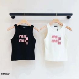 Miu Vest Brand Summer Short Sleeve T Shirt Women Cleanfit Letter Diamond Miu Embroidery Crew Neck Tshirt Miu Tank Designer Tshirt Womens 6706