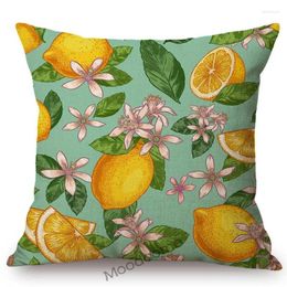 Pillow Nordic Sofa Throw Case Yellow Fruit Flowers Leaves Plant Art Watercolour Cotton Linen Modern Chair Cover