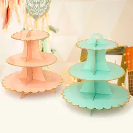 Party Supplies 3 Tiers Cake Stand Bronzing Monochrome Paper Cupcake Dessert Display Holder Rack Wedding Decoration Birthday Decor