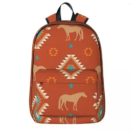 Backpack Southwest Horse Pattern - Rust Backpacks Boys Girls Bookbag Students School Bags Cartoon Children Kids Rucksack Travel