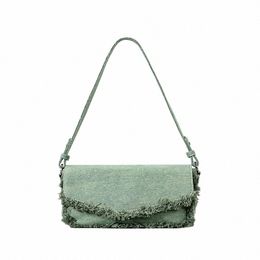 mabula Women's Ruffled Cover Menger Bag Candy Green Ruched Canvas Underarm Shoulder Purse Chic Flap Handbag q5VW#