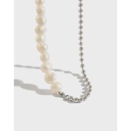 Necklaces Korean S925 sterling silver necklace Baroque fresh water pearl bead chain splicing female necklace clavicle neck chain