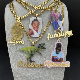 Necklaces Personalized Name Photo Custom Necklace Matte Name Custom Jewelry Stainless Steel Family Photo Memorial Gift Customized Gift