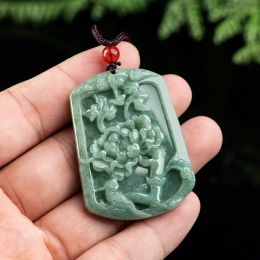 Necklaces Burmese Jade Flower Pendant Talismans Jewellery Necklace Men Gemstone Emerald Green Natural Amulet Pendants Designer Bird Jadeite