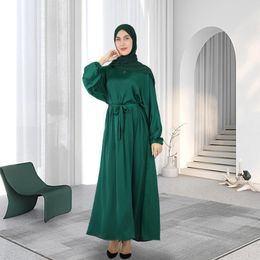 Ethnic Clothing Turkish Solid Plus Size Muslim Dresses Simple Dubai Abayas For Women Casual Lace-up Long Robes Women's Vestidos