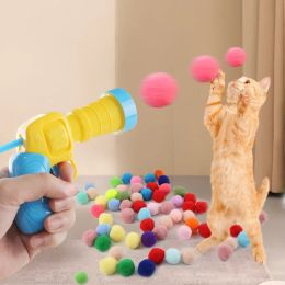 Toys Cat Toys Interactive Launch Training Toy For Pet Kitten Creative Mini Shooting Gun Games Stretch Plush Ball Toys Pet Supplies