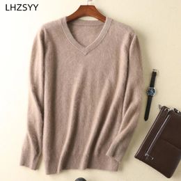 Men's Sweaters 2024 Mink Cashmere Large Size Autumn Winter Solid V-neck Casual Knit Pullovers Men Long Sleeve Warm Jumper