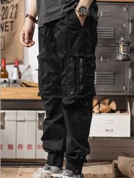 Herrbyxor style high street retro multi-pocket overall mens modemärke lösa bredbenade raka avslappnade byxor y240422