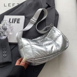 leftside Sivler Small Casual Quilted Nyl Shoulder Bag for Women 2023 New Trendy Handbags Designer Padded Crossbody Bag r9gY#