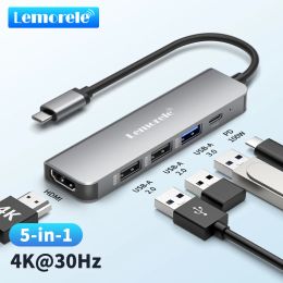 Hubs Lemorele USB Hub USB C 3.0 Hub 5Ports Docking Station Type C Hub 4K30Hz HDMIcompatible USB 3.0 Adapter For Macbook Air M1 iPad