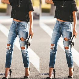 Women's Jeans Style High Waist Ripped Washed Slim Small Leg Pants European And American Retro Type Fit Length