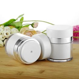 2024 1pc 15/30/50g Airless Pump Jar Empty Acrylic Cream Bottle Refillable Cosmetic Easy To Use Container Portable Travel Makeup Toolsfor Acrylic Cream Bottle