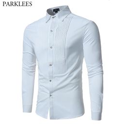 Solid Color Men Shirt Tuxedo Shirts Bridegroom Wedding Long Sleeve Slim Fit Casual Mens Dress Camisa Masculina XL 240409