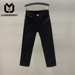 Women's Jeans LUXE&ENVY Black Straight Leg Spring Autumn Figure Five Pointed Eight Point 2024