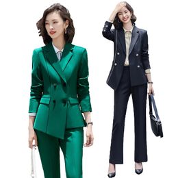 S-5XL Double-Breasted Black Irregular Ladies Office Wear Sets Female Elegant Womens Office Blazer Pants Suit Costumes Business 240415