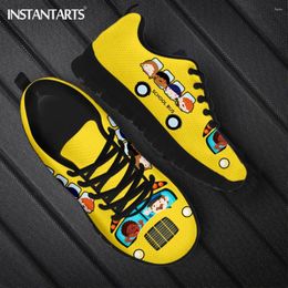 Casual Shoes INSTANTARTS 2024 Walking Sport School Bus Cartoon Yellow Print Flat For Womens Mens Wear Resistant Sneakers Gift