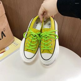 Casual Shoes 35-40 Girls Students Thick Sole Canvas Low Top Women Green Sneakers Female Soft Insole All Match