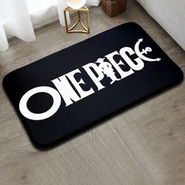 Carpet Flannel Door Mat Alphabet Non Slip Bathroom Mat Absorbent And Machine Washable Balcony RugAnime One-Piece Black White Doormat T240422